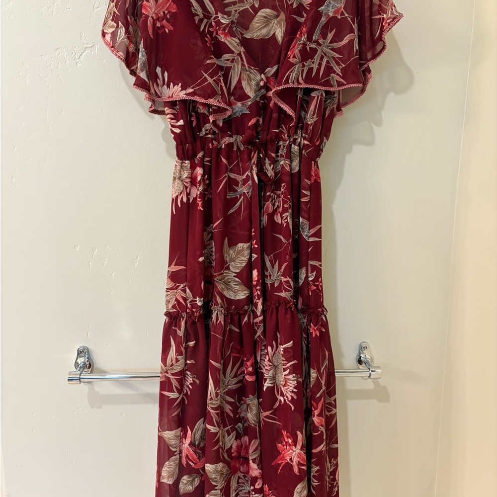 MISA Burgundy Floral Maxi Dress size XS